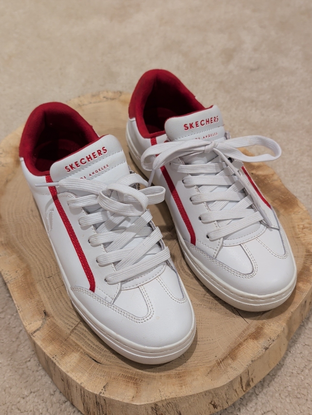 Skechers Street Los Angeles Air Cooled Goldie Soft Line White Red Women Shoes 7